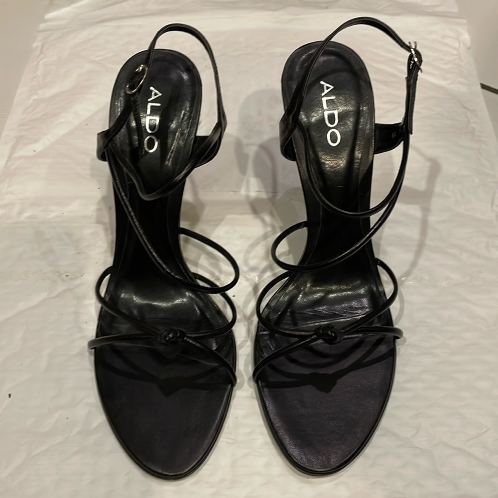 EUC Aldo Black Leather Knotted Strappy Heels